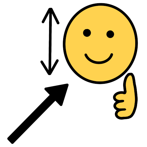 a black arrow pointing to an emoji-yellow face with a wiggly confused mouth and question marks around its head. It's all outlined in white.